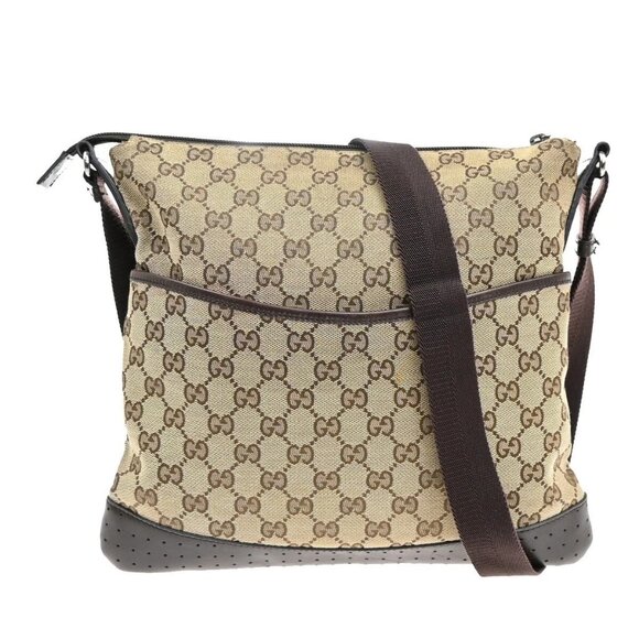 GUCCI Logo GG Pattern Crossbody Shoulder Bag Canvas Leather Brown SHW 31EE874
